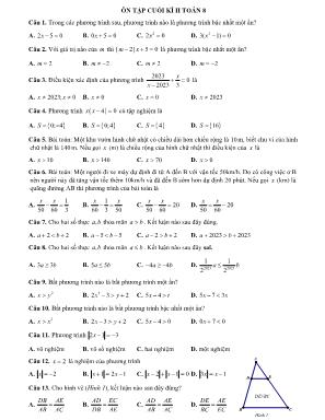 Ôn tập cuối kì II môn Toán Lớp 8